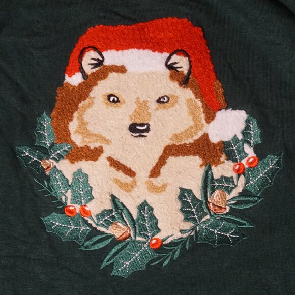 Jane + Delancey Green Sweatshirt Fox in Santa Hat with Holly Women’s Small - Picture 8 of 8